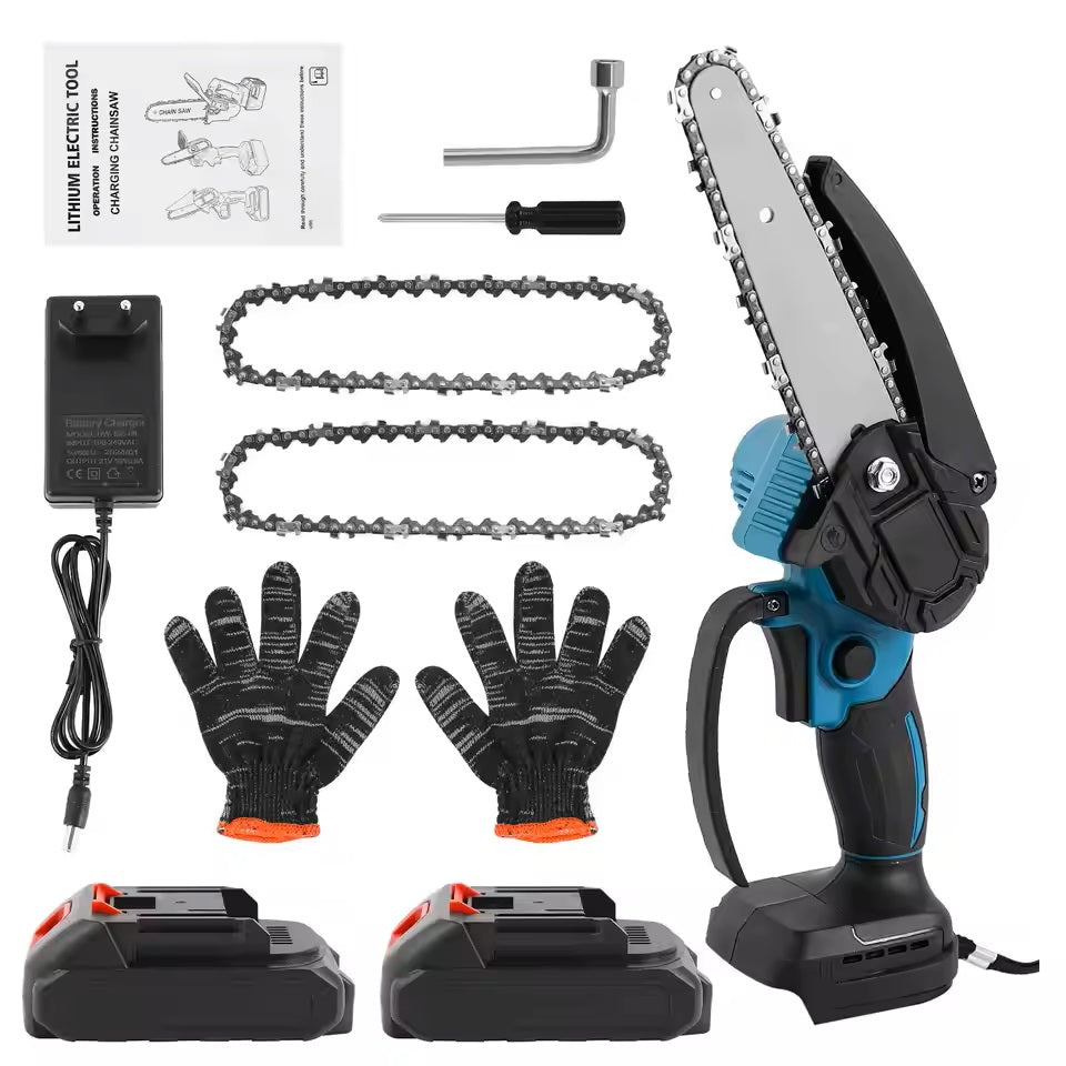 6-inch Brushless Chainsaw, Mini Handheld Chainsaw for Tree Pruning, Electric Woodworking Saw with Two Batteries.
