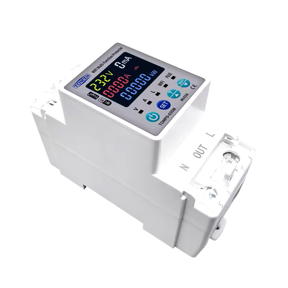 TOMPD-63SW 63A 220V TUYA WiFi Circuit Breaker. Timer with Leakage Current and Voltage Protection.